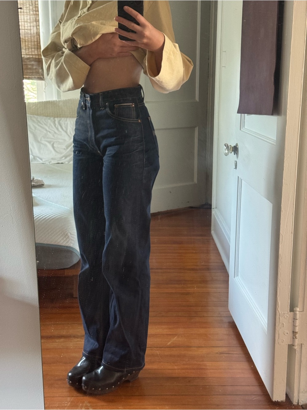 Nudie High-Rise Straight Leg Jeans - Dark Indigo